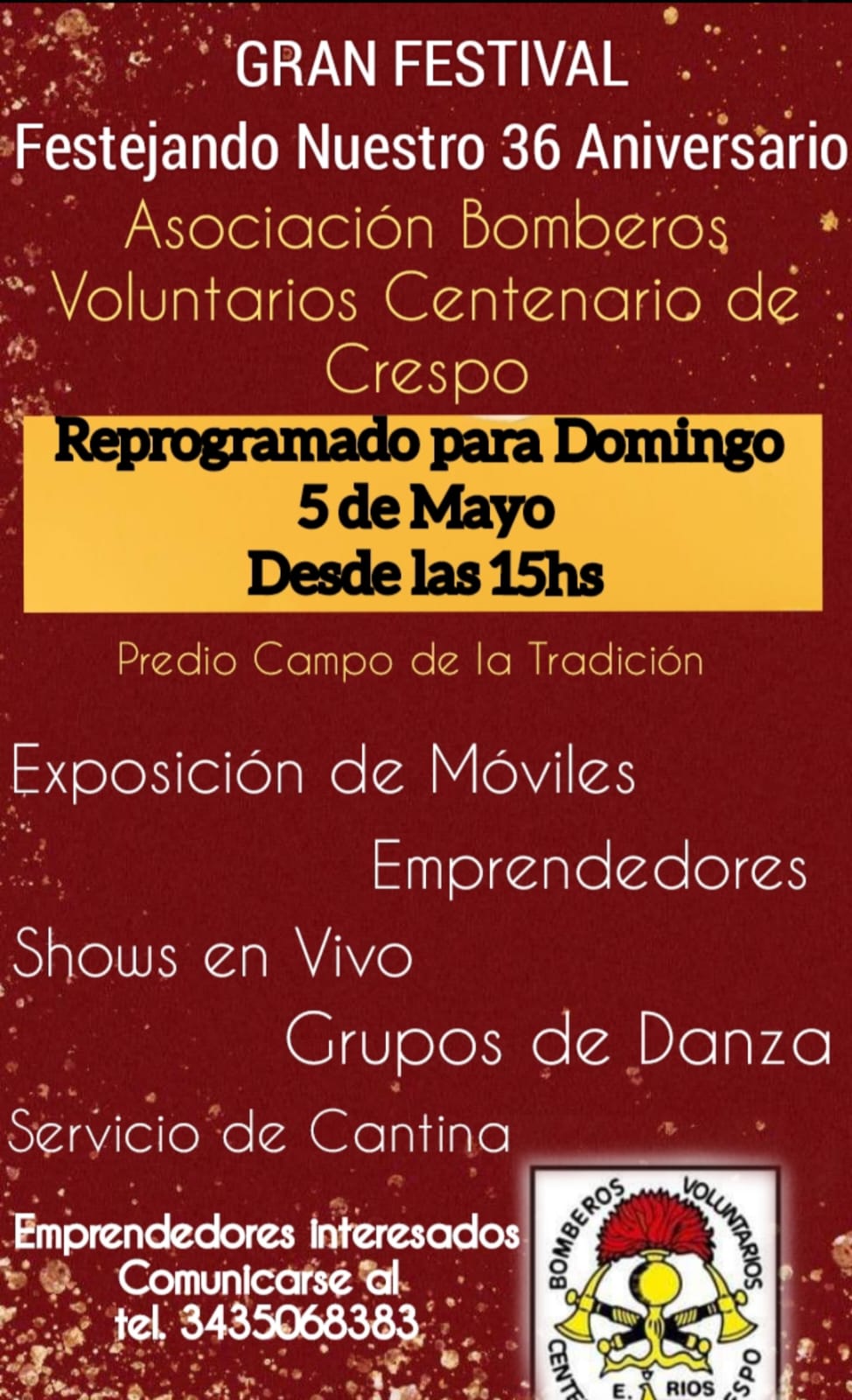 Gran festival festejando nuestro 36º aniversario de la Asociación Bomberos Voluntarios ‘Centenario de Crespo’