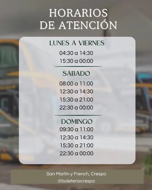 Imagen de horarios de atención de boletería